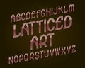 Latticed Art typeface. Pink golden font. Isolated english alphabet