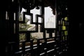 Latticed wooden window of ancient pavilion,Chengdu