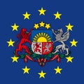 Latvia coat of arms on the European Union flag