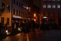 Latvia. Festive festivities of people on the night streets of Riga. Christmas in Riga. January 01, 2018