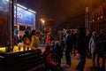 Latvia. Festive festivities of people on the night streets of Riga. Christmas in Riga. January 01, 2018