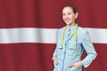 Latvia healthcare concept with doctor on background. Medical insurance, work or study in the country