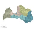 Latvia higt detailed map with subdivisions. Administrative map of Latvia with districts and cities name, colored by states and