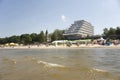 Latvia, Jurmala. View of the coast and hotel from the gulf.