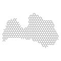 Latvia map from abstract futuristic hexagonal shapes, lines, points black, form of honeycomb or molecular structure. Vector