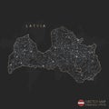 Latvia map abstract geometric mesh polygonal light concept with black and white glowing contour lines countries and dots