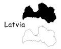 Latvia Country Map. Black silhouette and outline isolated on white background. EPS Vector