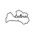 Latvia outline map with the handwritten country name. Continuous line drawing of patriotic home sign