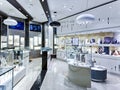 Interior of jewelry store with modern elegant design in shopping mall