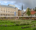 LATVIA RIGA AUG 2018 evening view of the street cafes in the Old Riga square