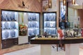 Jewelry boutique interior with various jewelry and watches