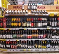 Shelves with various of wines from Italian and Spanish vineyards in the shopping mall