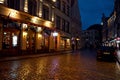 Latvia. Festive festivities of people on the night streets of Riga. Christmas in Riga. January 01, 2018