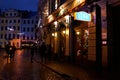 Latvia. Festive festivities of people on the night streets of Riga. Christmas in Riga. January 01, 2018