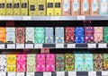 A large assortment of PUKKA teas on the shelves of a hypermarket in Riga.