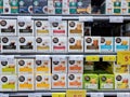 Boxes of Nescafe Dolce Gusto capsules on the supermarket shelves with promotional prices