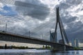 The Vansu Bridge in Riga is a cable-stayed bridge that crosses the Daugava river Royalty Free Stock Photo