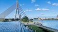 The Vansu Bridge in Riga is a cable-stayed bridge that crosses the Daugava river Royalty Free Stock Photo
