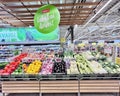 Interior of a large vegetable section with various fresh vegetables from the new harvest