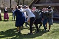 Latvian folk dance of men to the Latvian Ethnographic Museum Royalty Free Stock Photo