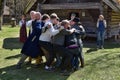 Latvian folk dance of men to the Latvian Ethnographic Museum Royalty Free Stock Photo