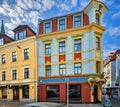 Colorful renovation vintage gothic houses in Riga Old Town