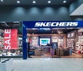 Sign of Skechers on the shop at ALFA shopping mall in Riga