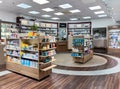 Modern pharmacy shop interior with medicines vitamins supplement