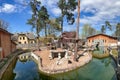 Panorama of the Gelada Baboon Monkey playground surrounded by a moat with water Royalty Free Stock Photo