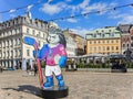 Spikey the hedgehog is the mascot for the 2023 Ice Hockey World Championship in Riga Old Town