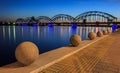 Latvia, Riga. The Railway Bridge. Royalty Free Stock Photo