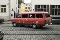 Old Ford van painted with symbols of peace and goodness, youth culture of Latvia appreciates retro style