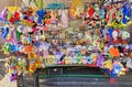 A stand with a wide variety of soft toys at the Riga Central Market