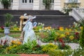 LATVIA RUNDALE AUG 218: people dressed in clothes of 18th century walk in Rundale Pils park It was built in the 1730 to design by