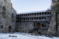 Latvia. Sigulda. The Crusader Castle. Courtyard. The fortress wall. The main gate. Royalty Free Stock Photo