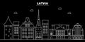 Latvia silhouette skyline, vector city, latvian linear architecture, buildings. Latvia travel illustration, outline
