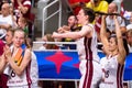 Latvian basketball players cheers up their teammates Royalty Free Stock Photo