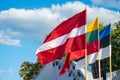 Latvian, Lithuanian and Estonian flags waving together, Latvia, Lithuania, Estonia, Baltic countries