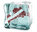 Latvian map frozen in ice cube, 3D rendering