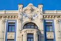 Latvian tourist landmark attraction - Art Nouveau architecture, building fasade of Riga city, Latvia