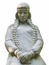 Latvian woman sculpture made of stone isolated on the white background