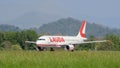 Lauda Airbus A320 is taxiing to the runway at the Milano Bergamo International Airport