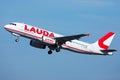 Lauda aircraft flying up in the sky