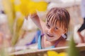 Laugh is the biggest indicator of a kidÃ¢â¬â¢s happiness. Cute little child girl having fun in swimming pool. Kid playing outdoors. Royalty Free Stock Photo