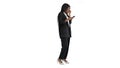 Laughing african american female texting on her phone on white b Royalty Free Stock Photo