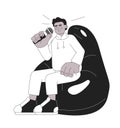 Laughing african american man beanbag chair black and white 2D cartoon character