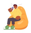 Laughing african american man beanbag chair 2D cartoon character