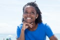 Laughing african american woman in a blue shirt Royalty Free Stock Photo