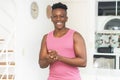 Laughing african american young man ready for workout Royalty Free Stock Photo