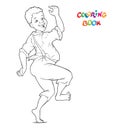 Laughing african boy dancing barefoot. vector illustration